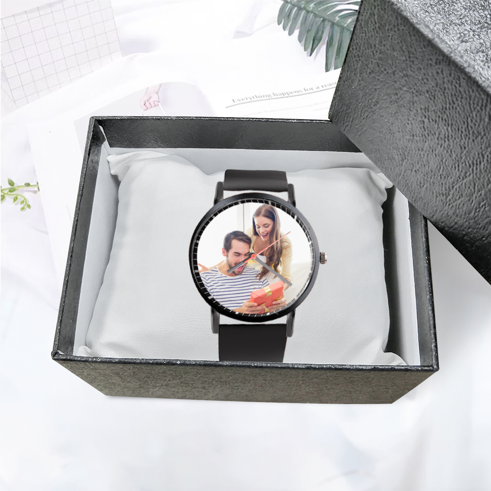 custom black plastic band quartz watch (gift box available) with gift box