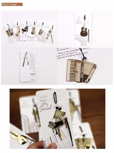 6pcs a set of exquisite musical instrument metal gilded lanyard bookmarks