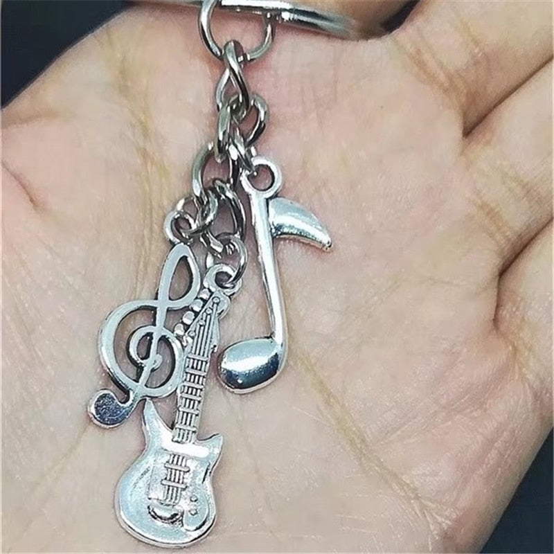 silver guitar & music note keychain