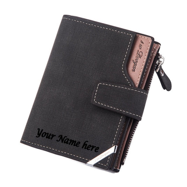 name engraving personalized wallet with zipper coin pocket black
