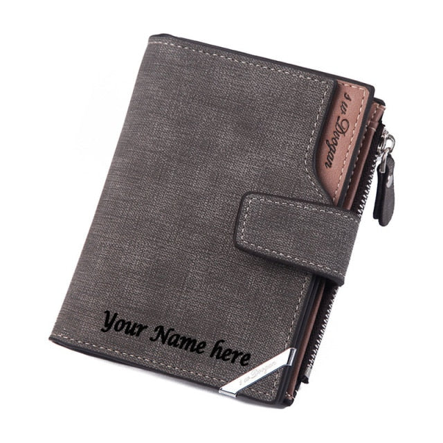 name engraving personalized wallet with zipper coin pocket grey