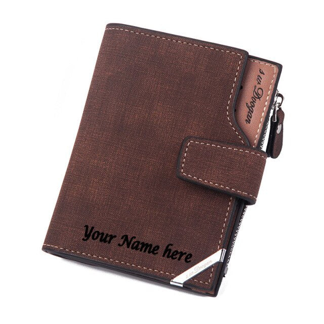 name engraving personalized wallet with zipper coin pocket coffee