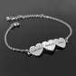 custom heart-shaped nameplate bracelet silver / three hearts