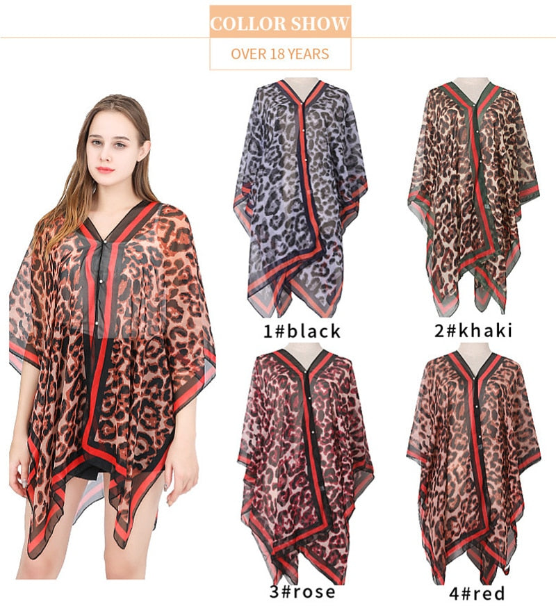 leopard print with trim chiffon multifunctional scarf / shawl