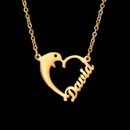 dolphin custom name heart necklace