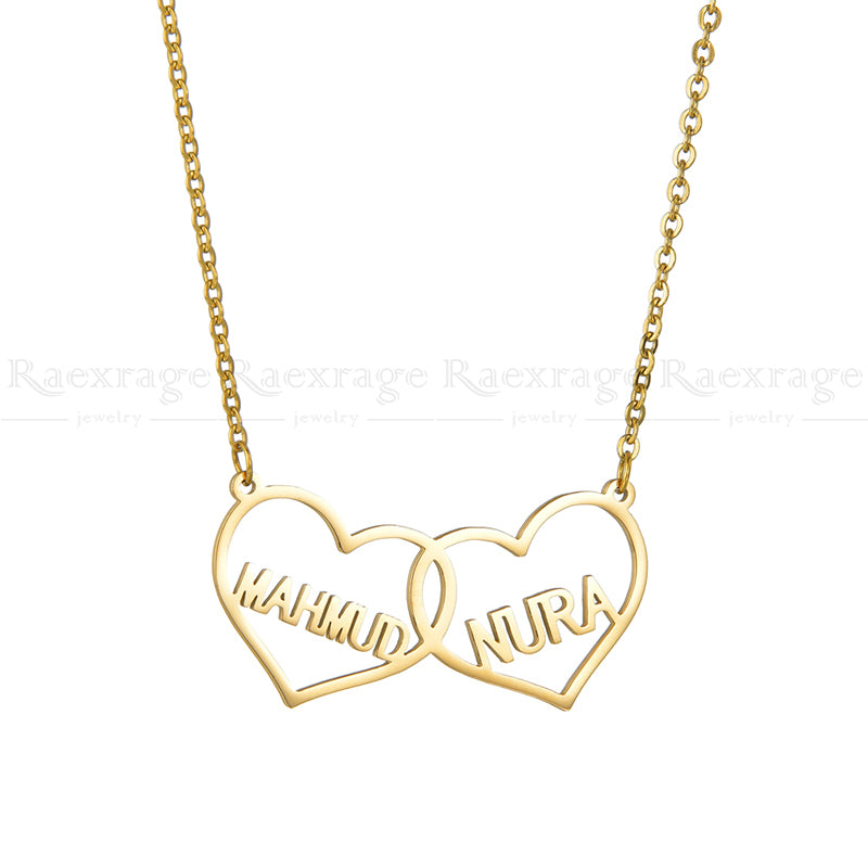 double heart custom name necklace (free tulip gift box)