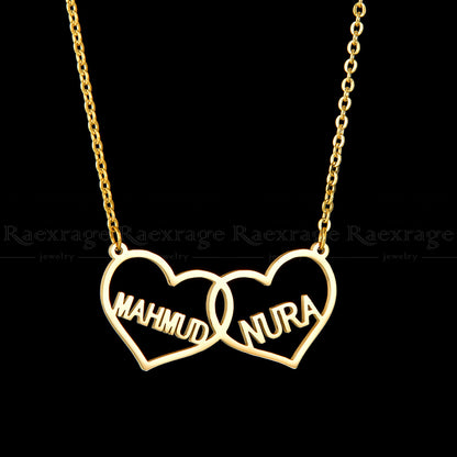 double heart custom name necklace (free tulip gift box)