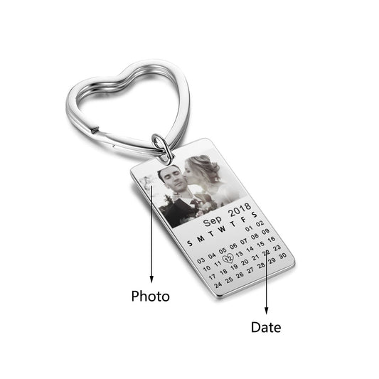 personalized stainless steel photo calendar keychain